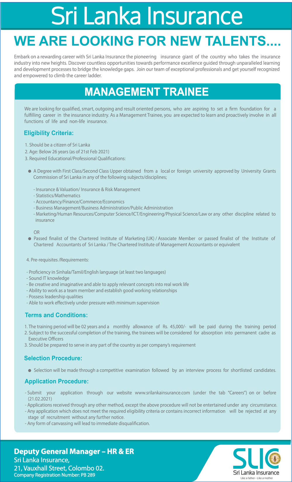 Management Trainee - Sri Lanka Insurance