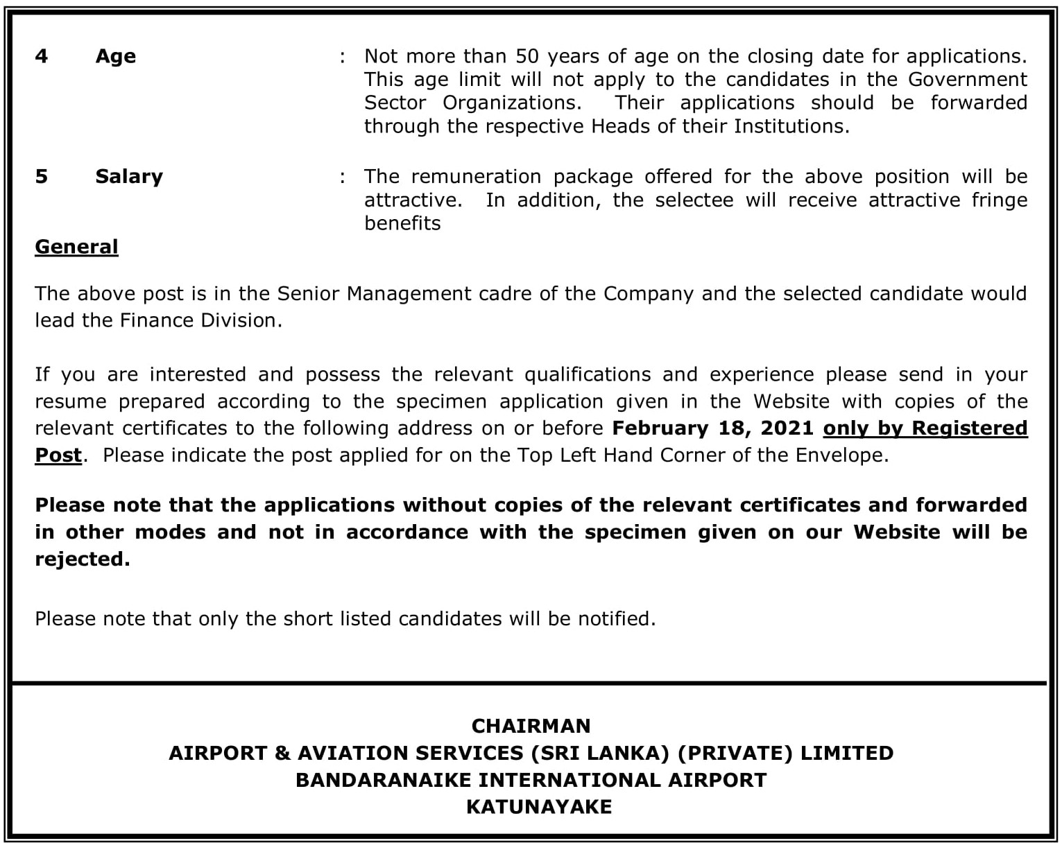 Head of Finance - Airport & Aviation Services (Sri Lanka) Limited