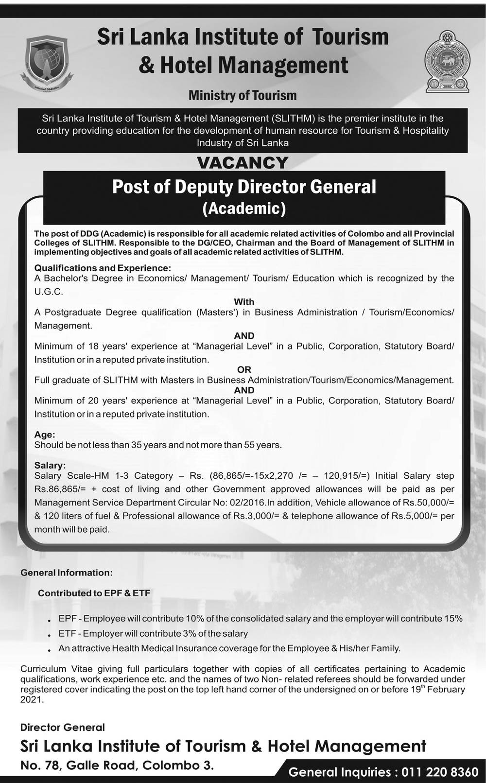 Deputy Director General (Academic) - Sri Lanka Institute of Tourism & Hotel Management