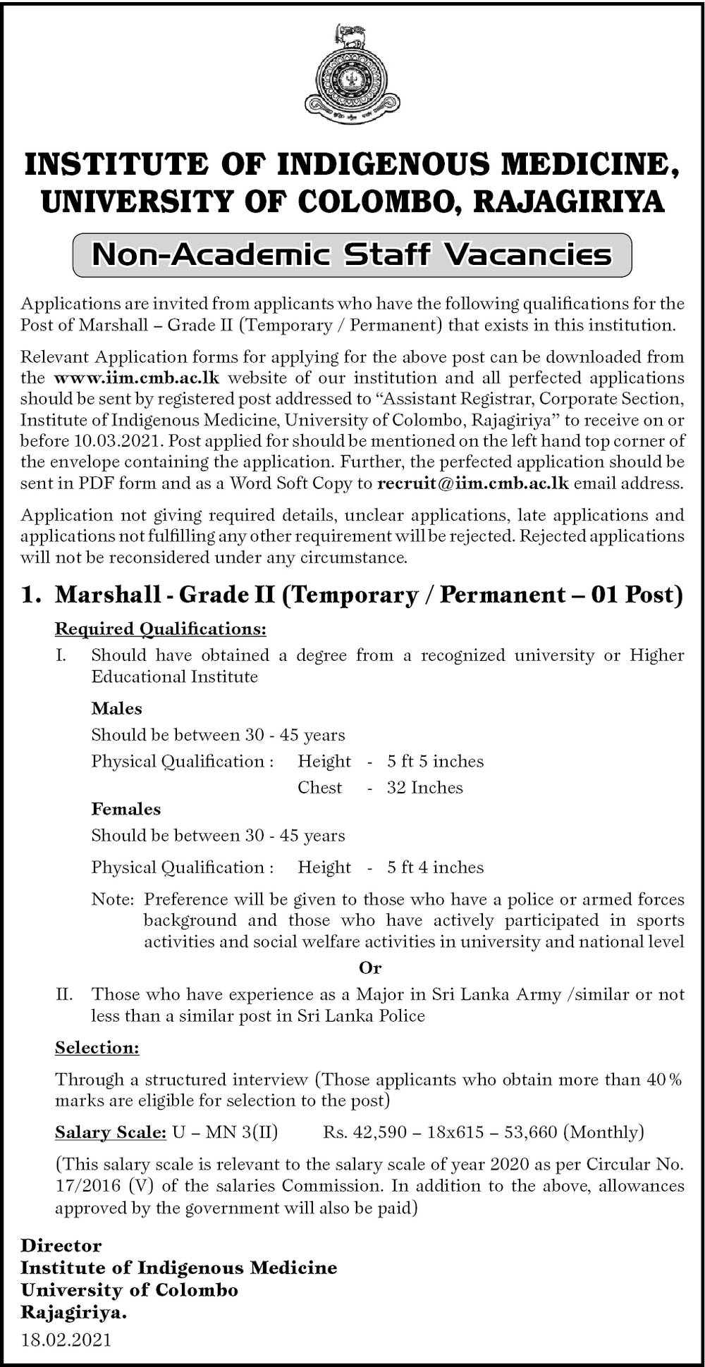 Marshall - Institute of Indigenous Medicine - University of Colombo