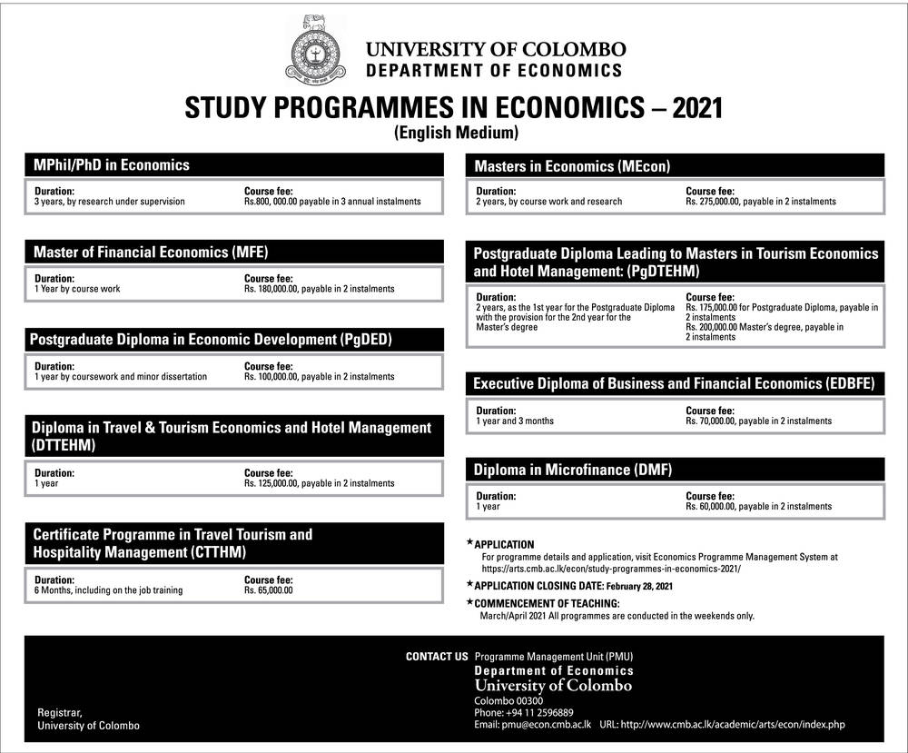 Study Programmes in Economics - Department of Economics - University of Colombo