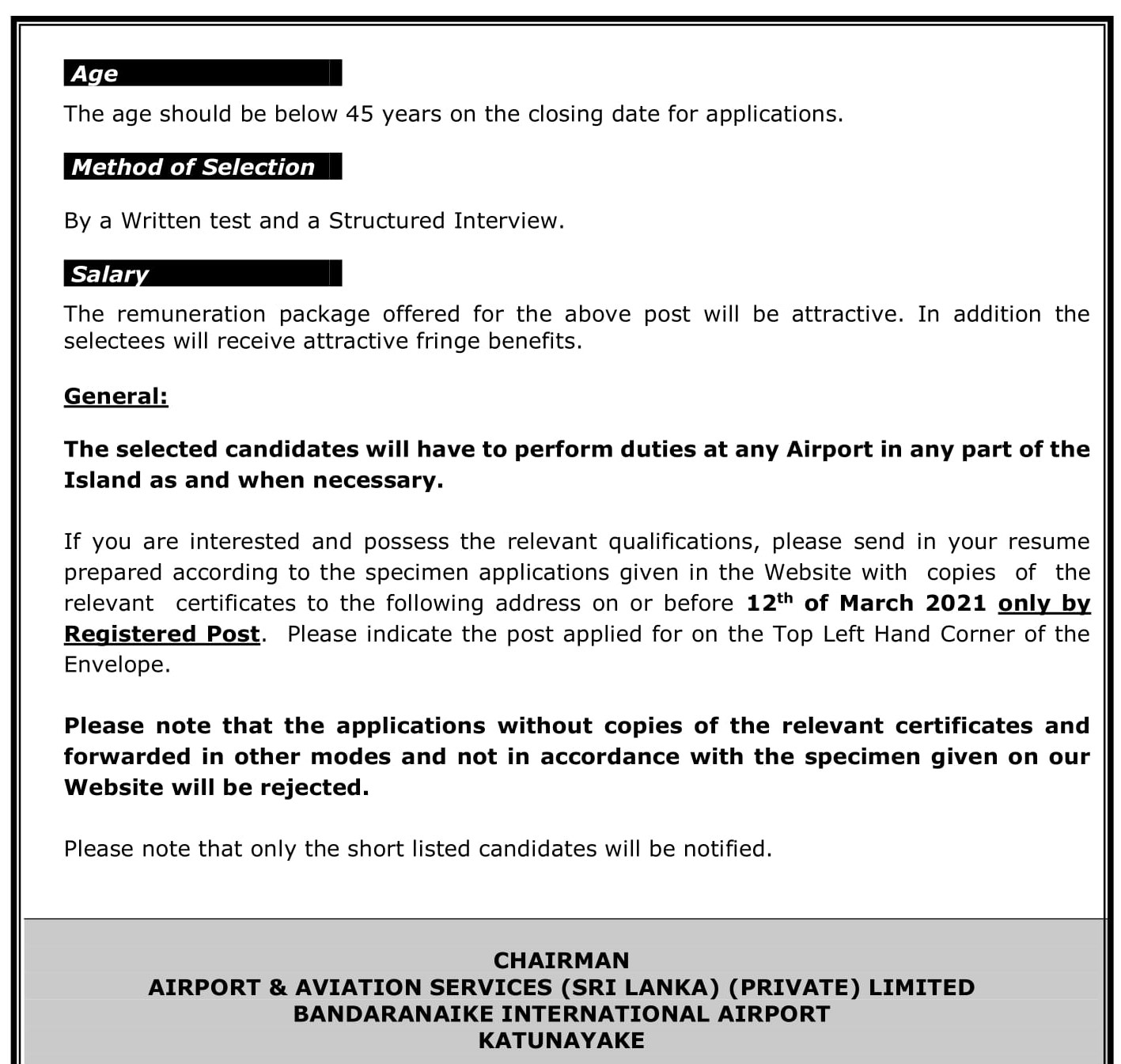 Store Keeper - Airport & Aviation Services (Sri Lanka) (Private) Limited