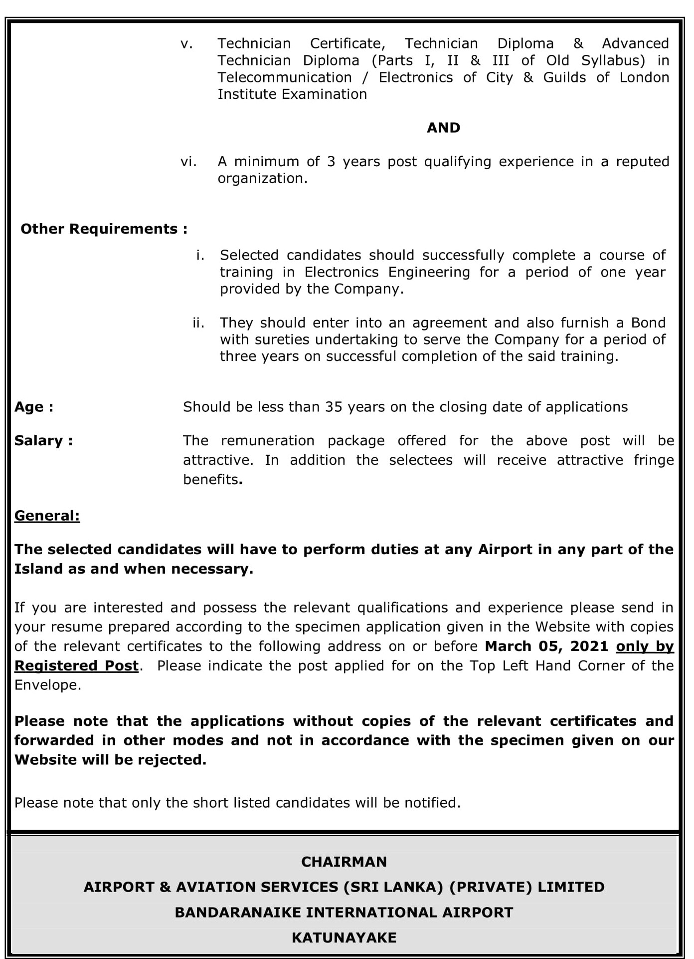 Air Traffic Safety Electronics Engineering Officer - Airport & Aviation Services (Sri Lanka) (Private) Limited