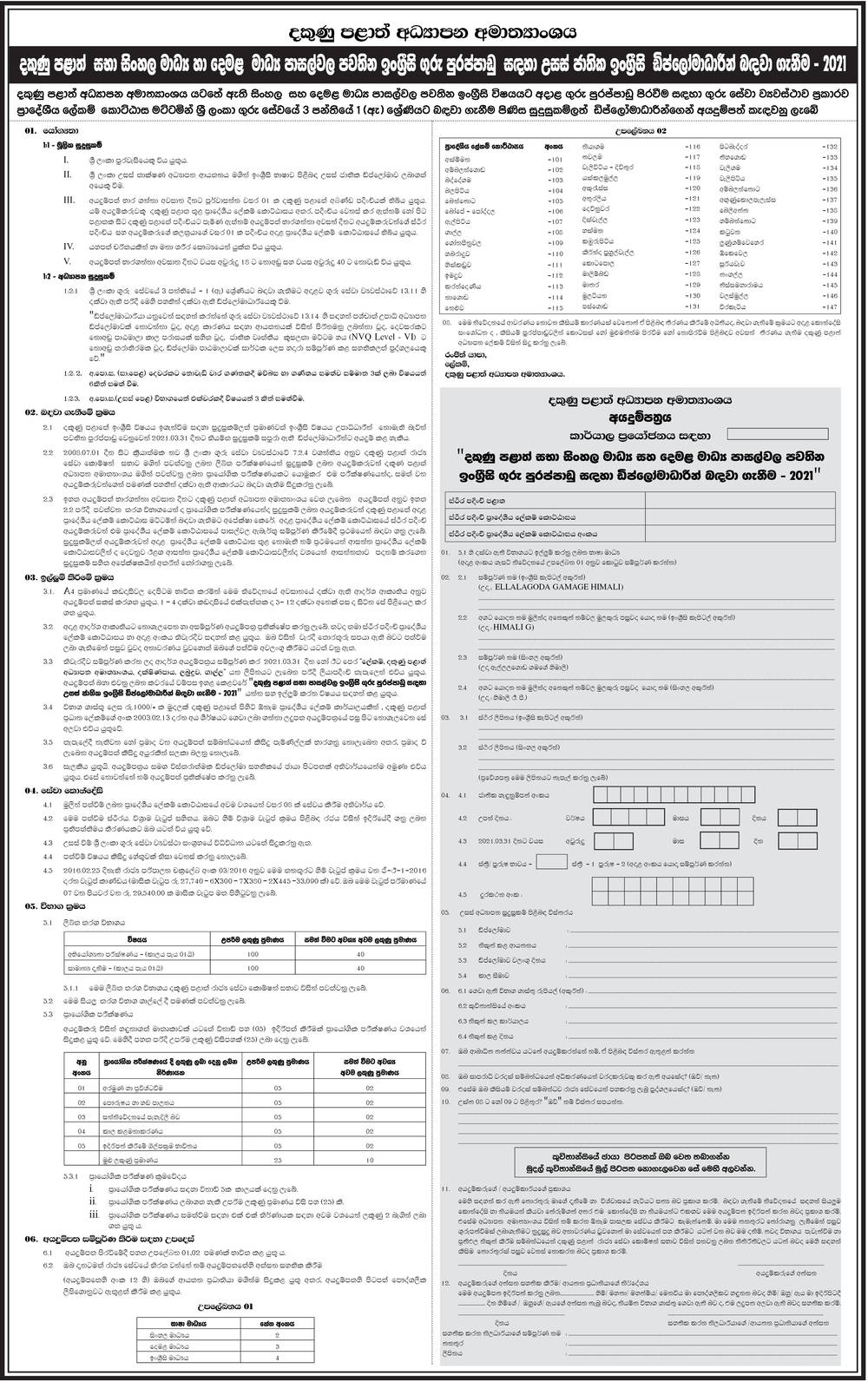 English Teacher Vacancies (Higher National Diploma Holders in English) - Southern Provincial Ministry of Education