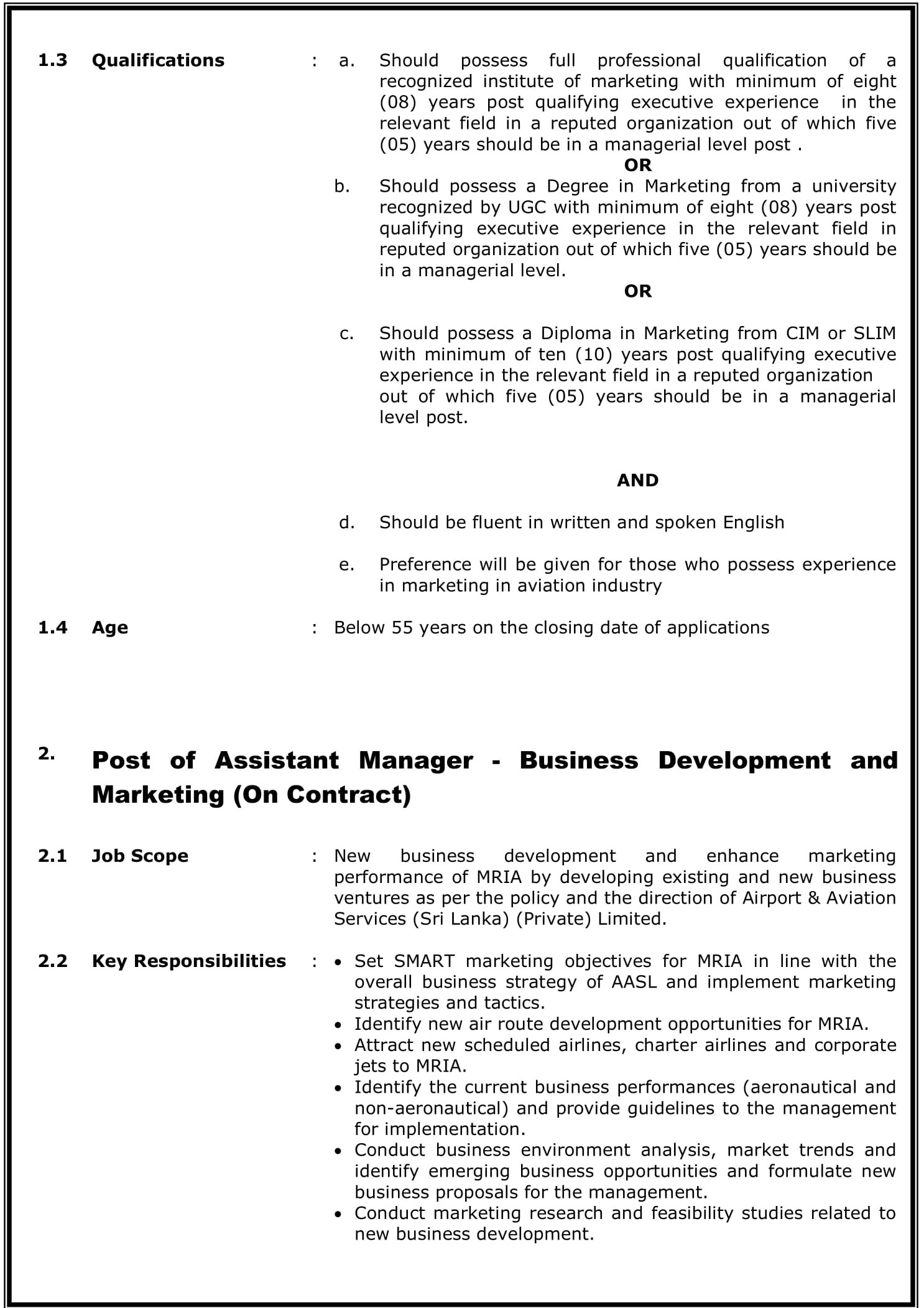 Manager, Assistant Manager, Officer (Digital Marketing & Content Developer) - Airport & Aviation Services (Sri Lanka) (Private) Limited