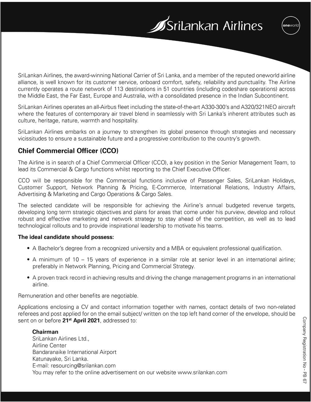 Chief Commercial Officer - SriLankan Airlines 