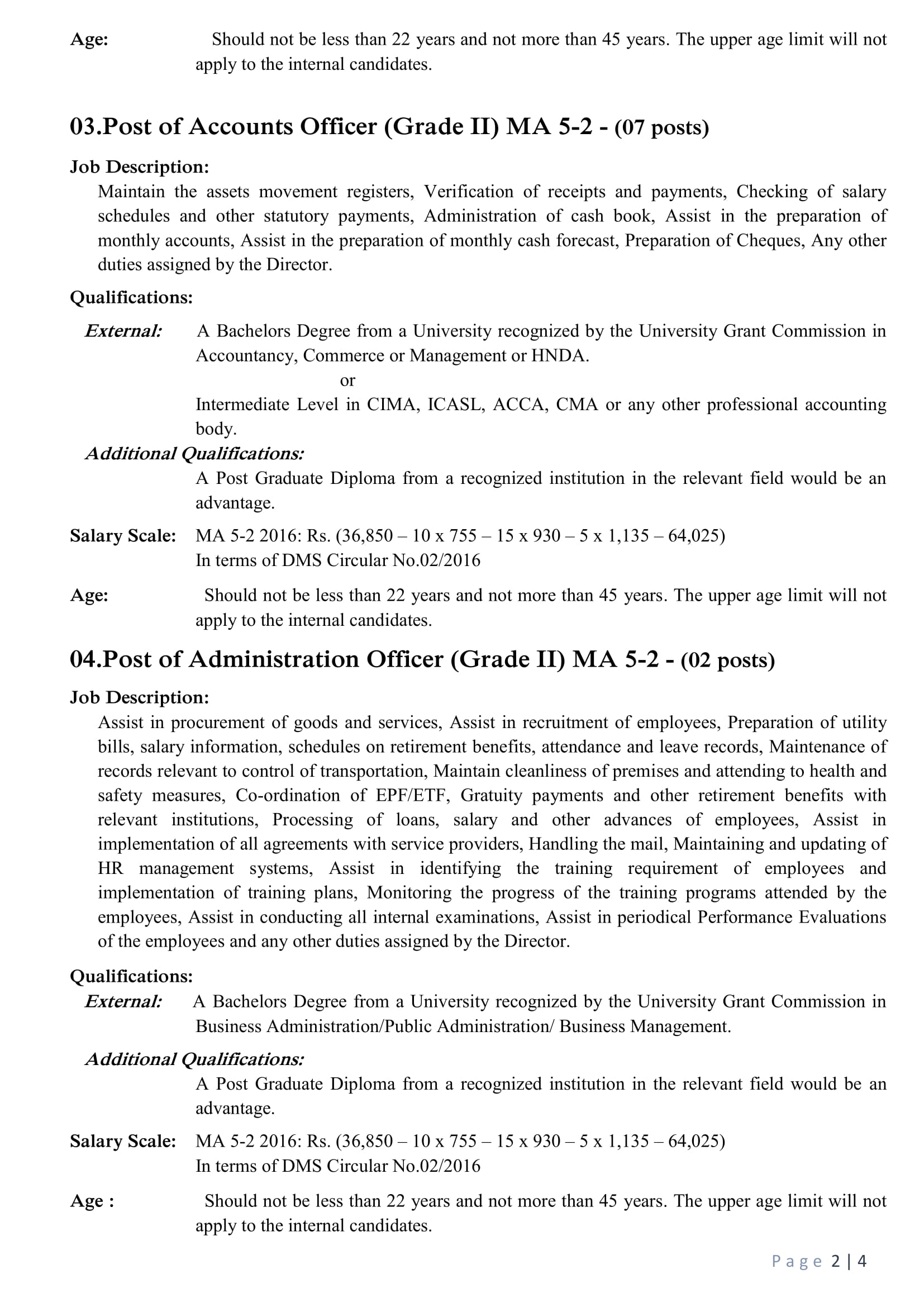 Documentation Officer, Costing Officer, Accounts Officer, Administration Officer, Media Officer - Consumer Affairs Authority