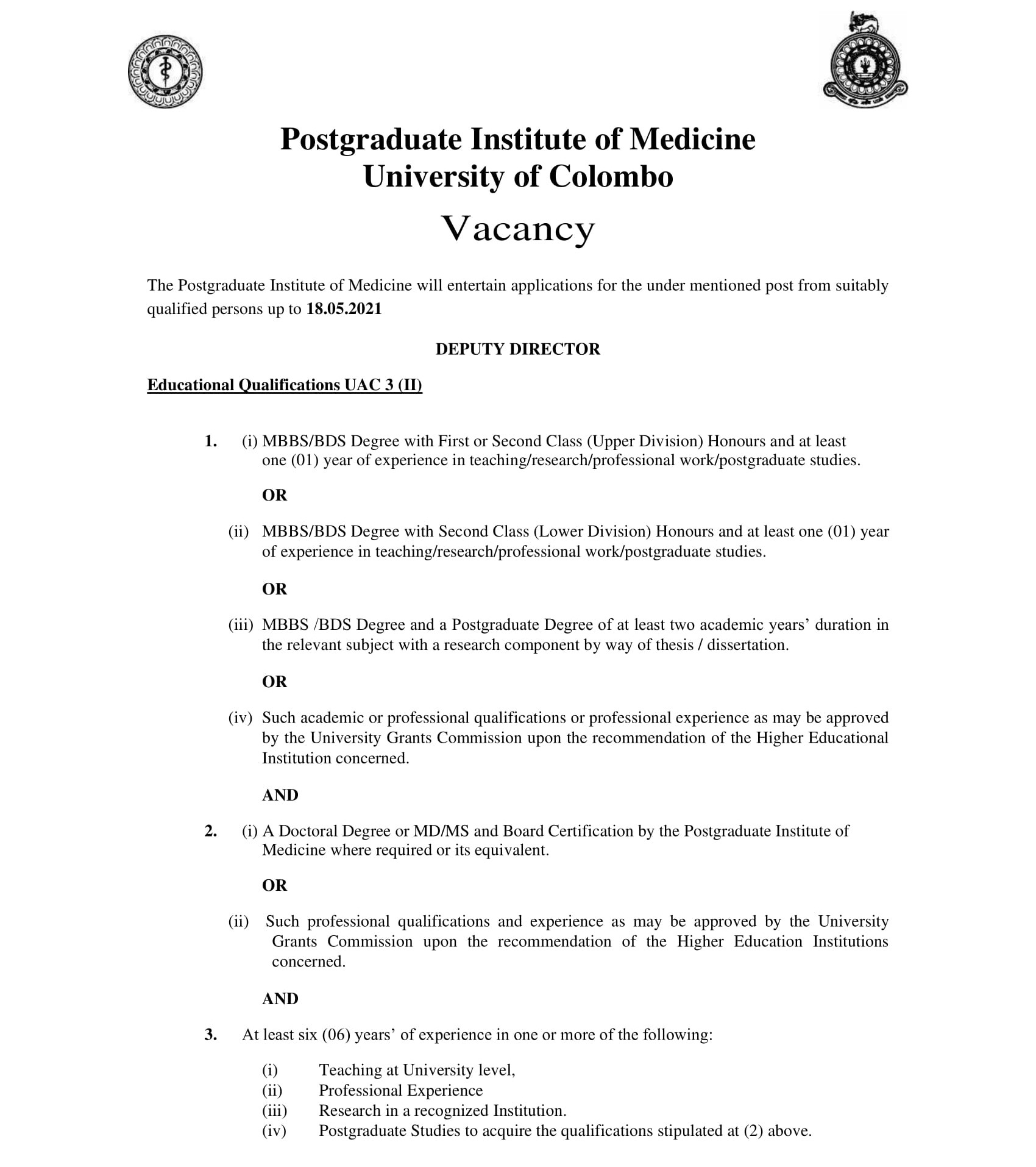 Deputy Director, Course Coordinator - Postgraduate Institute of Medicine - University of Colombo