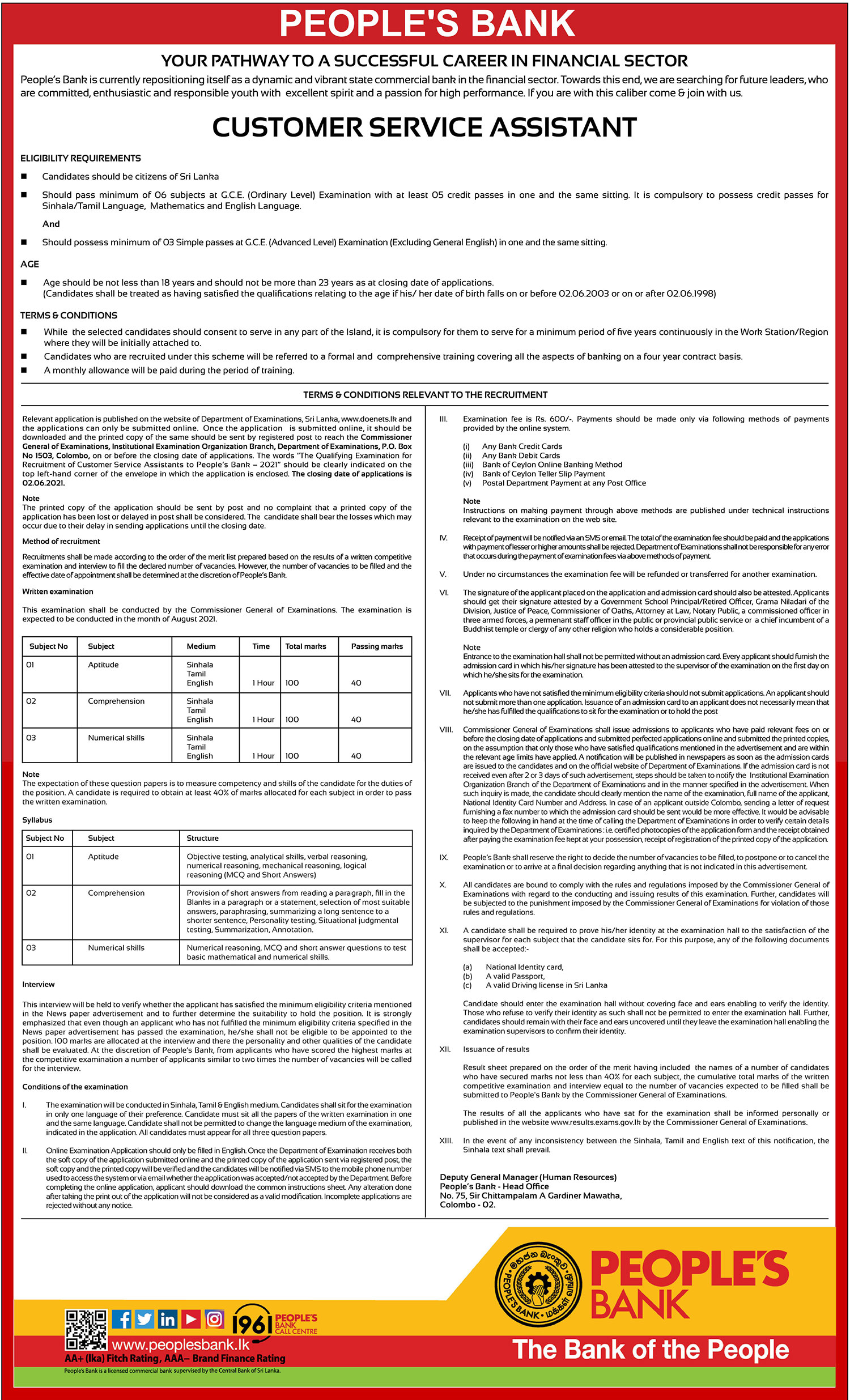 Customer Service Assistant - Peopleâ€™s Bank