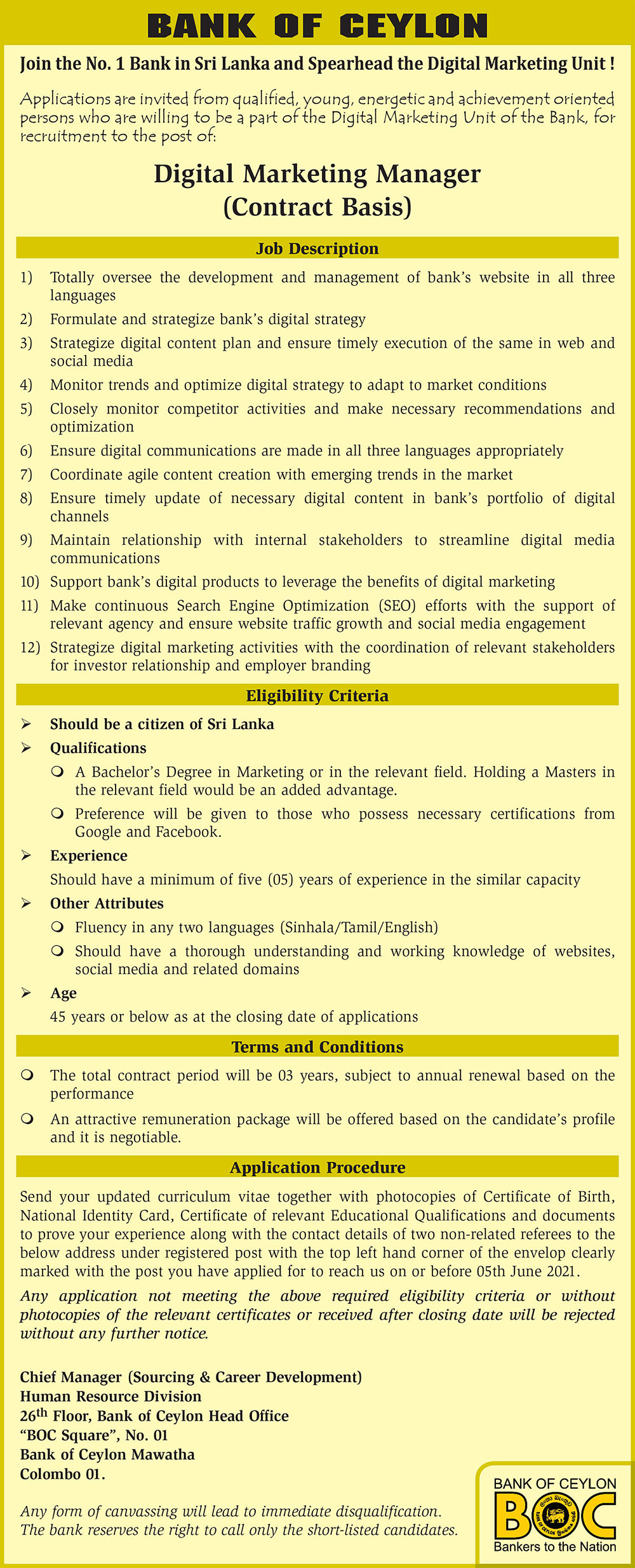 Digital Marketing Manager - Bank of Ceylon