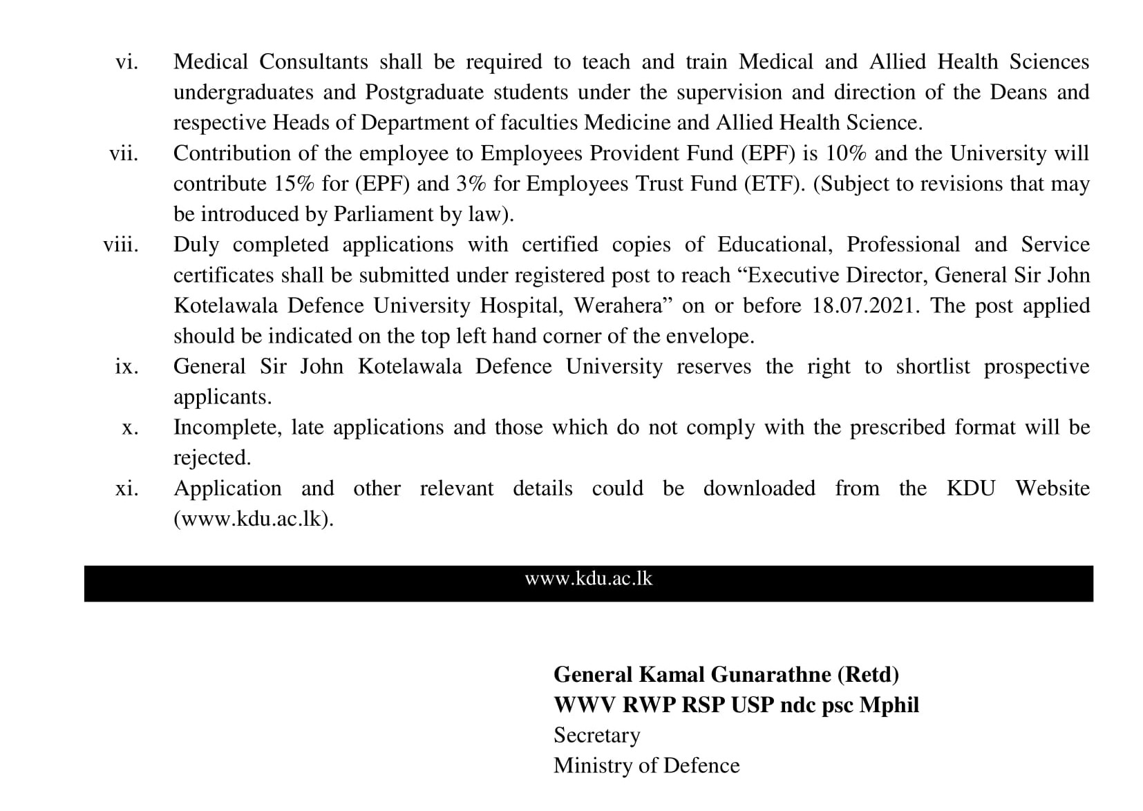 Medical Consultant, Medical Officer, Dental Surgeon - University Hospital - General Sir John Kotelawala Defence University 