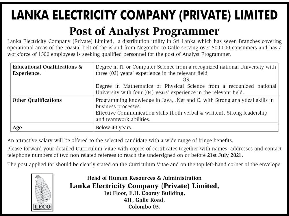 Analyst Programmer - Lanka Electricity Company (Private) Limited