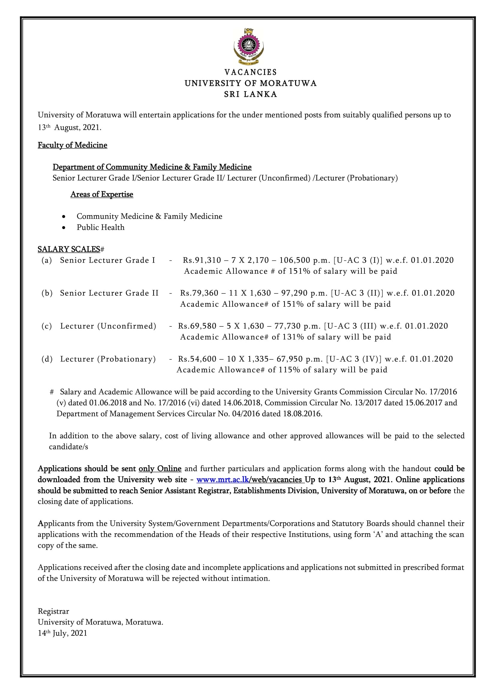 Lecturer, Senior Lecturer - University of Moratuwa