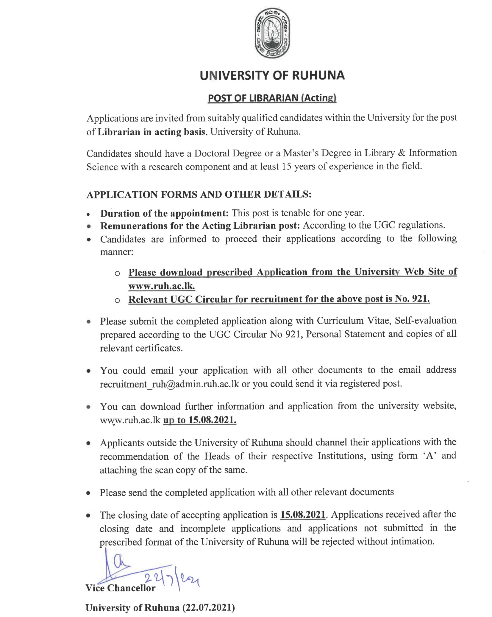 Librarian - University of Ruhuna