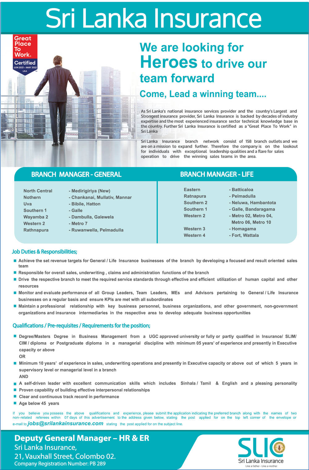 Branch Manager - Sri Lanka Insurance