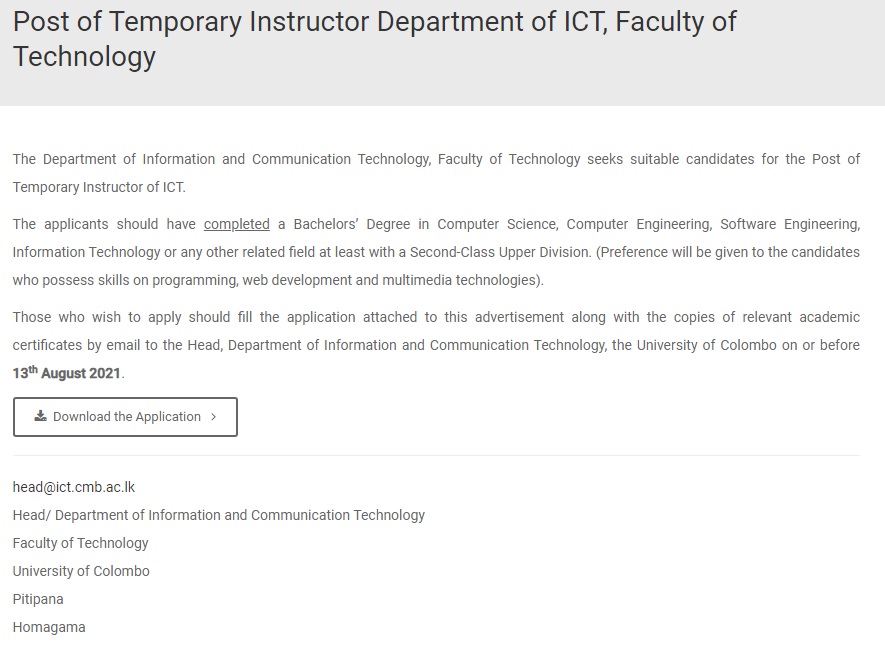 Instructor - University of Colombo