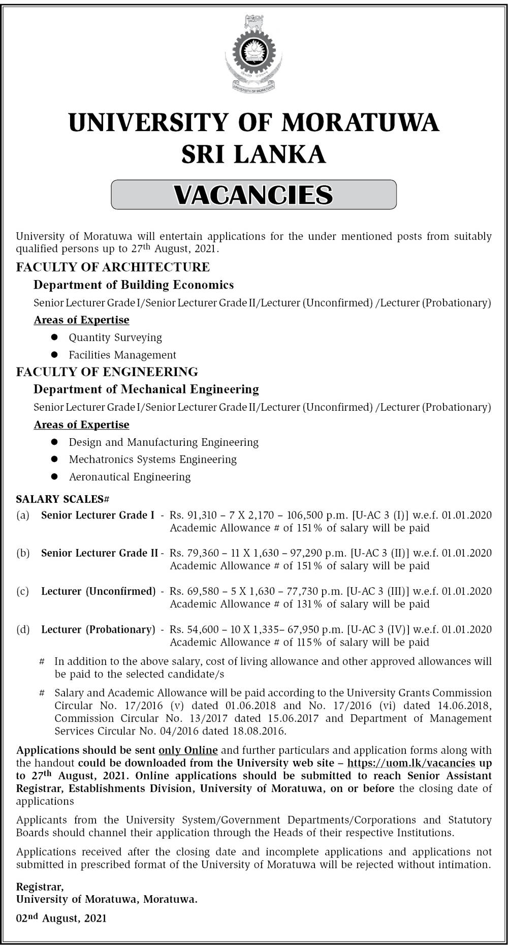 Senior Lecturer, Lecturer - University of Moratuwa