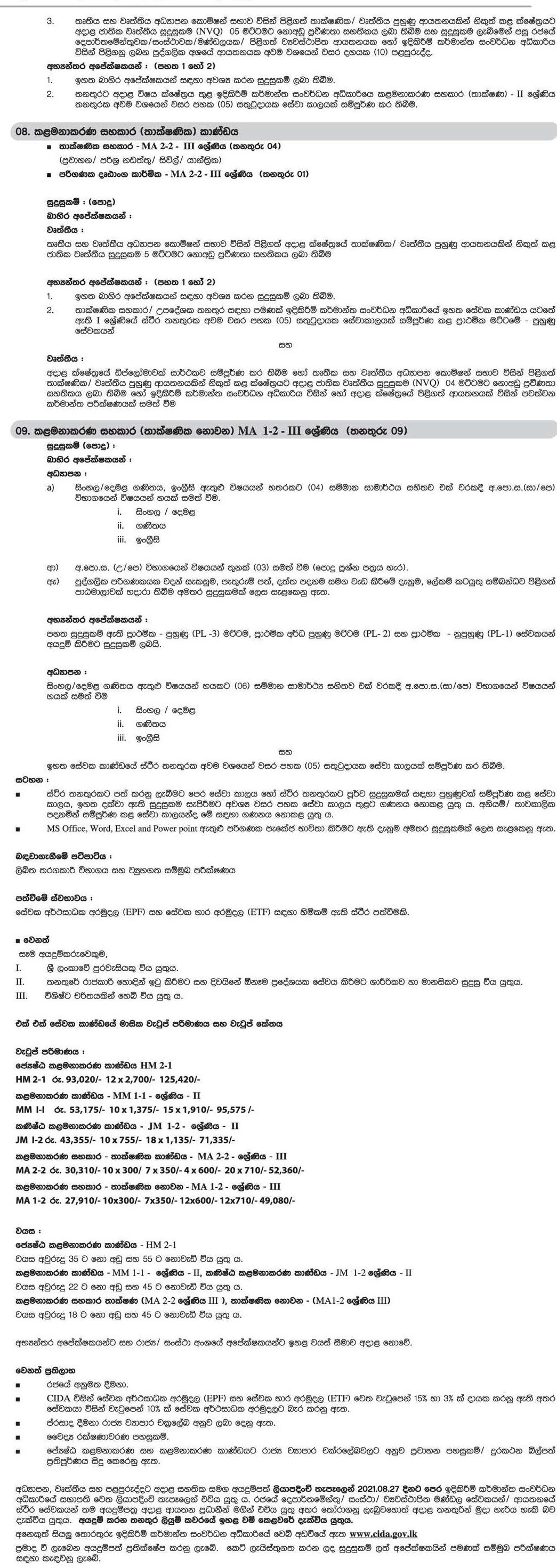 Management Assistant, Technical Assistant, Computer Hardware Technician, Technical Cum Maintenance Officer, Assistant Director/Deputy Director, Director General - Construction Industry Development Authority