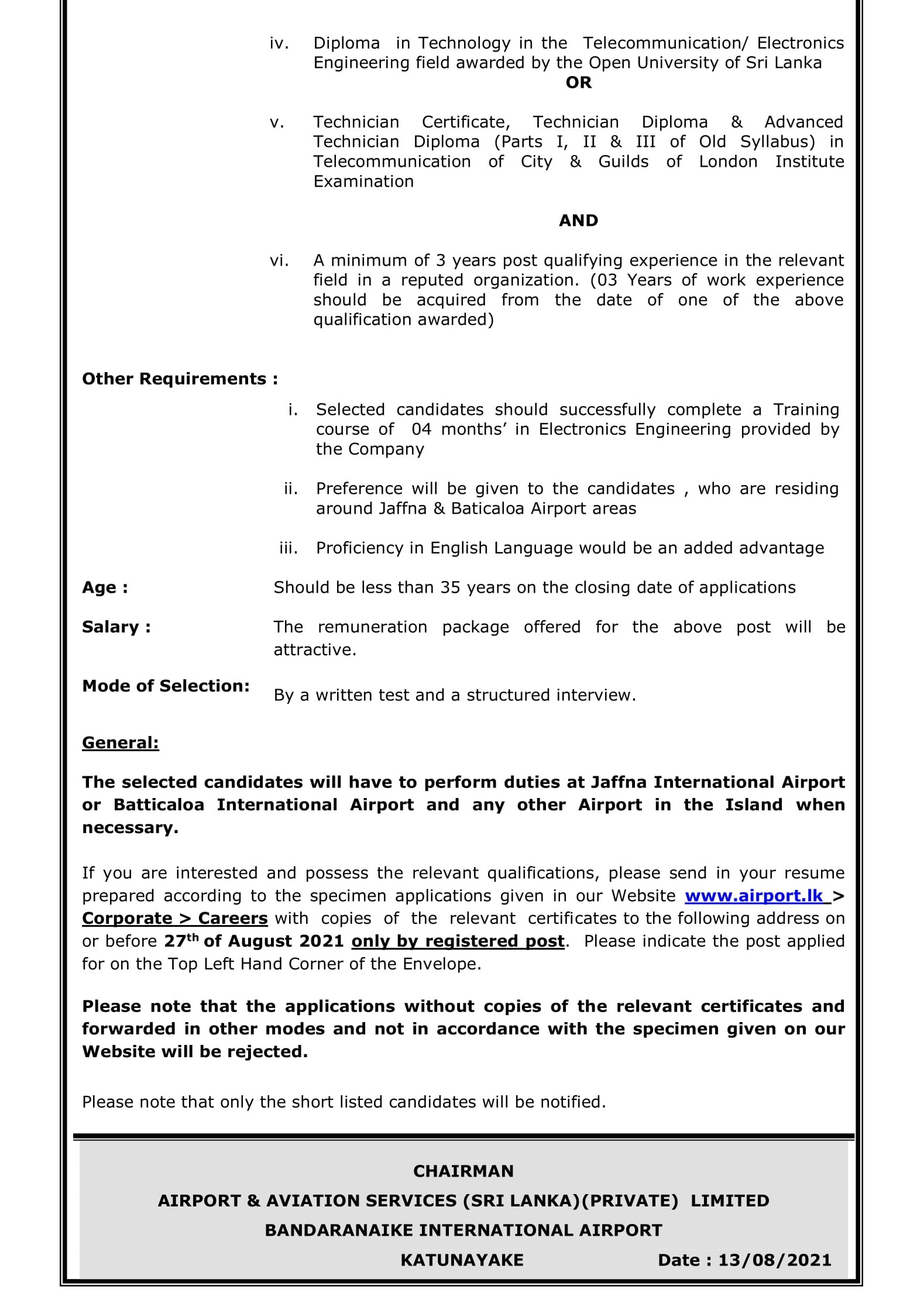 Air Traffic Safety Electronics Engineering Officer - Airport & Aviation Services (Sri Lanka) Ltd