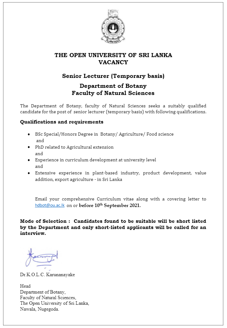 Senior Lecturer - The Open University of Sri Lanka  