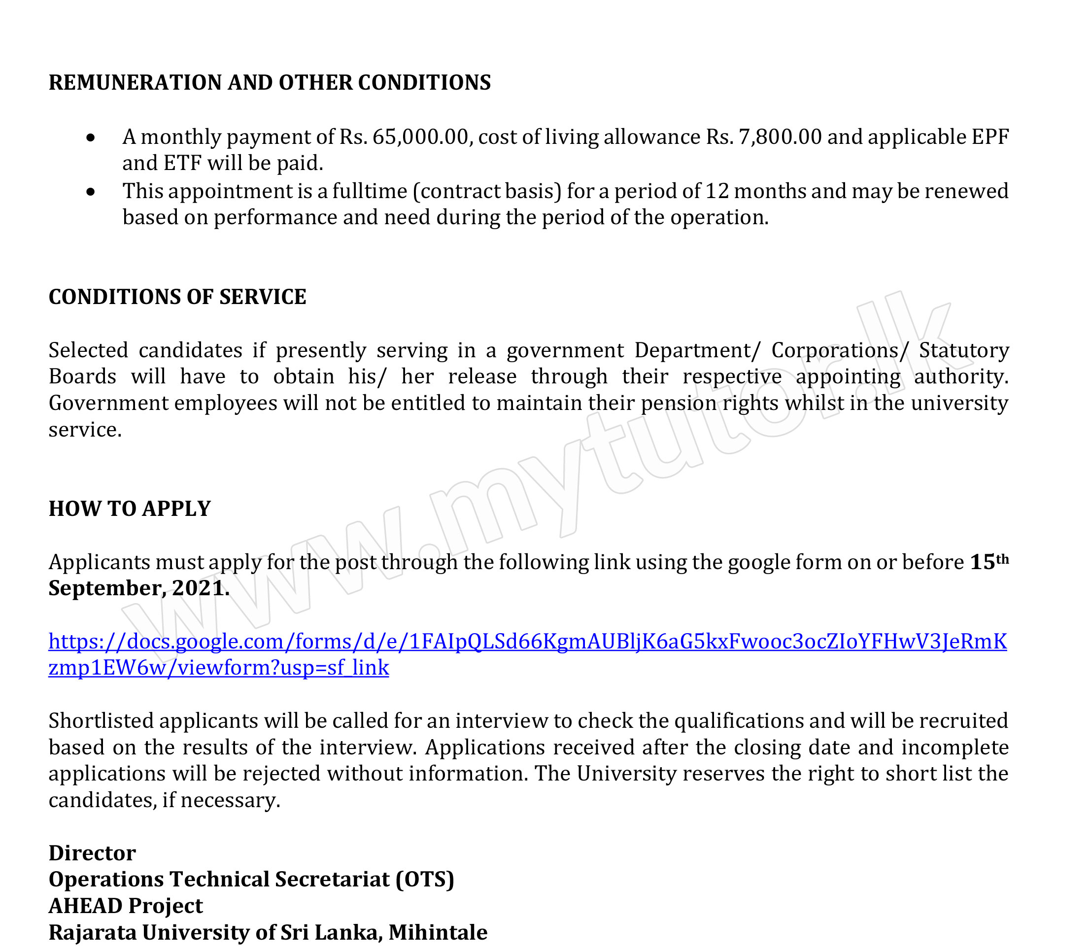 Senior Administrative Officer - Rajarata University of Sri Lanka