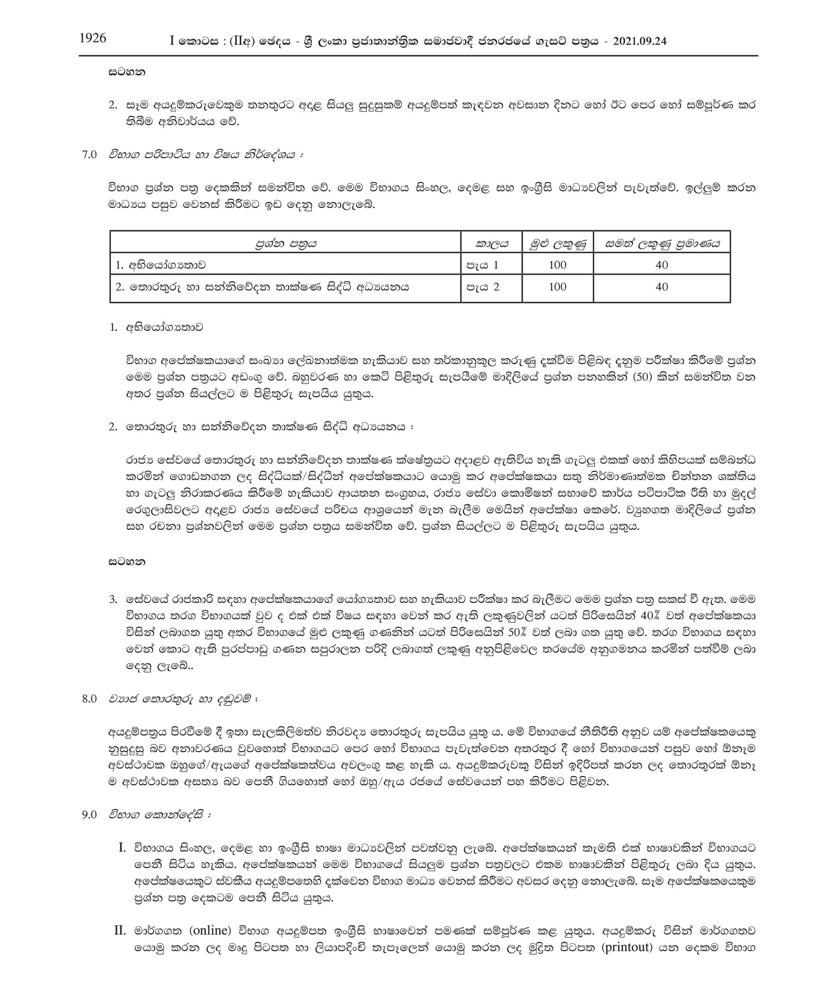 Limited Competitive Exam for Recruitment to Grade II of Class 2 of Sri Lanka Information and Communication Technology Service - 2021