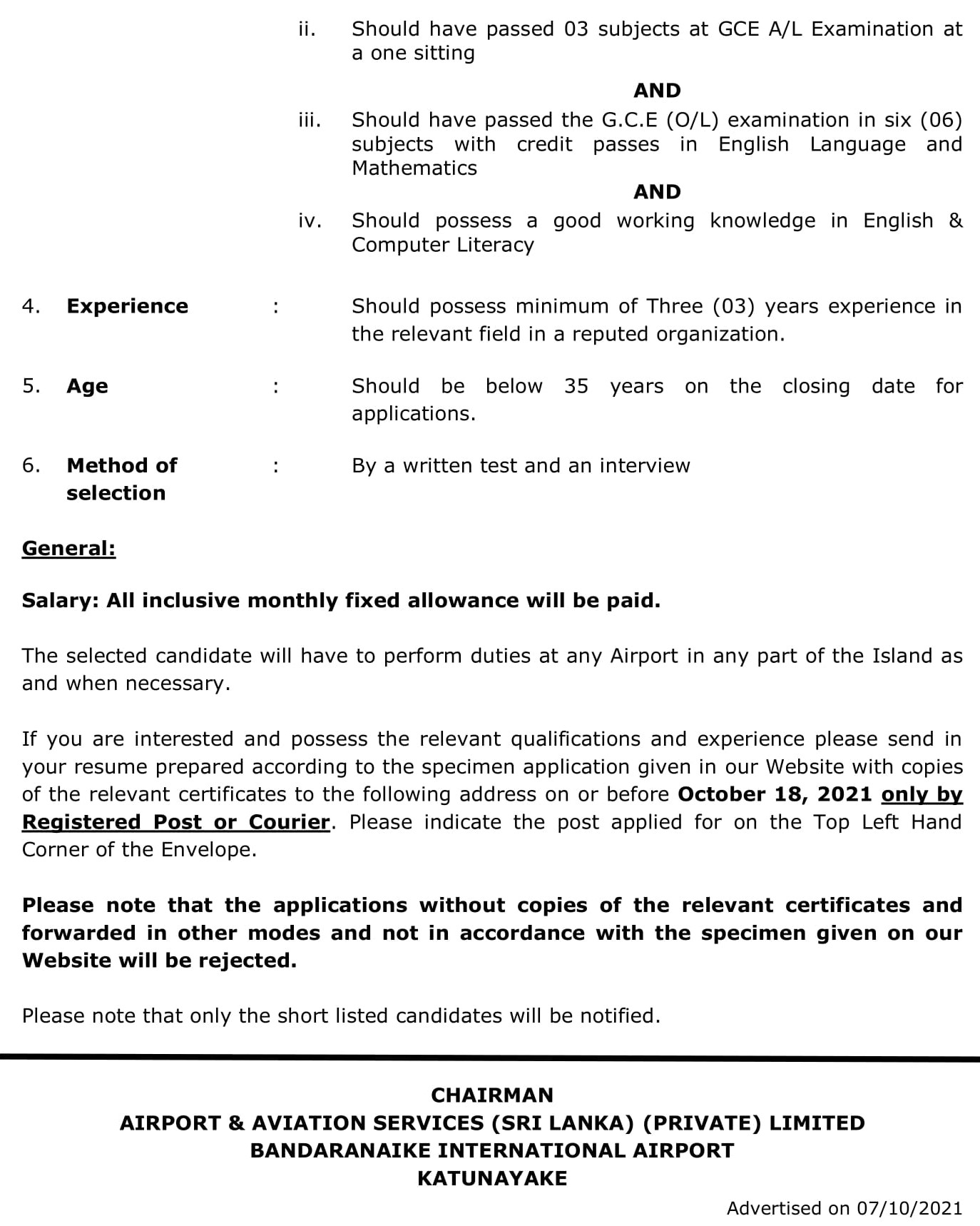 Logistics Operations Officer - Airport & Aviation Services (Sri Lanka) Ltd