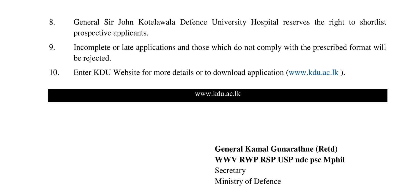  Medical Officer, Perfusionist, Orthopedic Workshop Mechanic, Audiology Technician - University Hospital - General Sir John Kotelawala Defence University