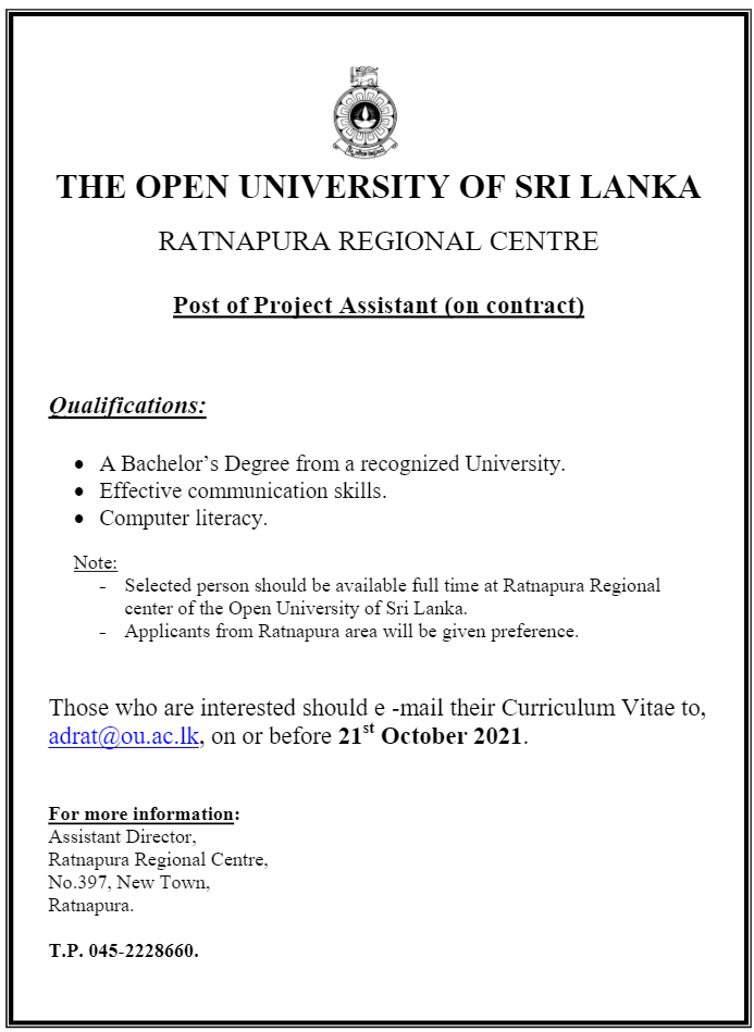 Project Assistant - The Open University of Sri Lanka