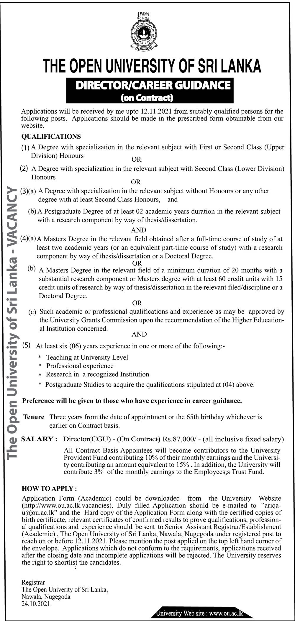 Director/Career Guidance - The Open University of Sri Lanka 