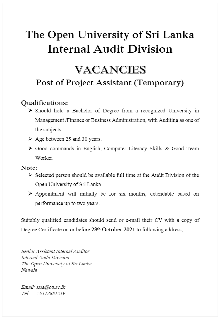 Project Assistant - The Open University of Sri Lanka