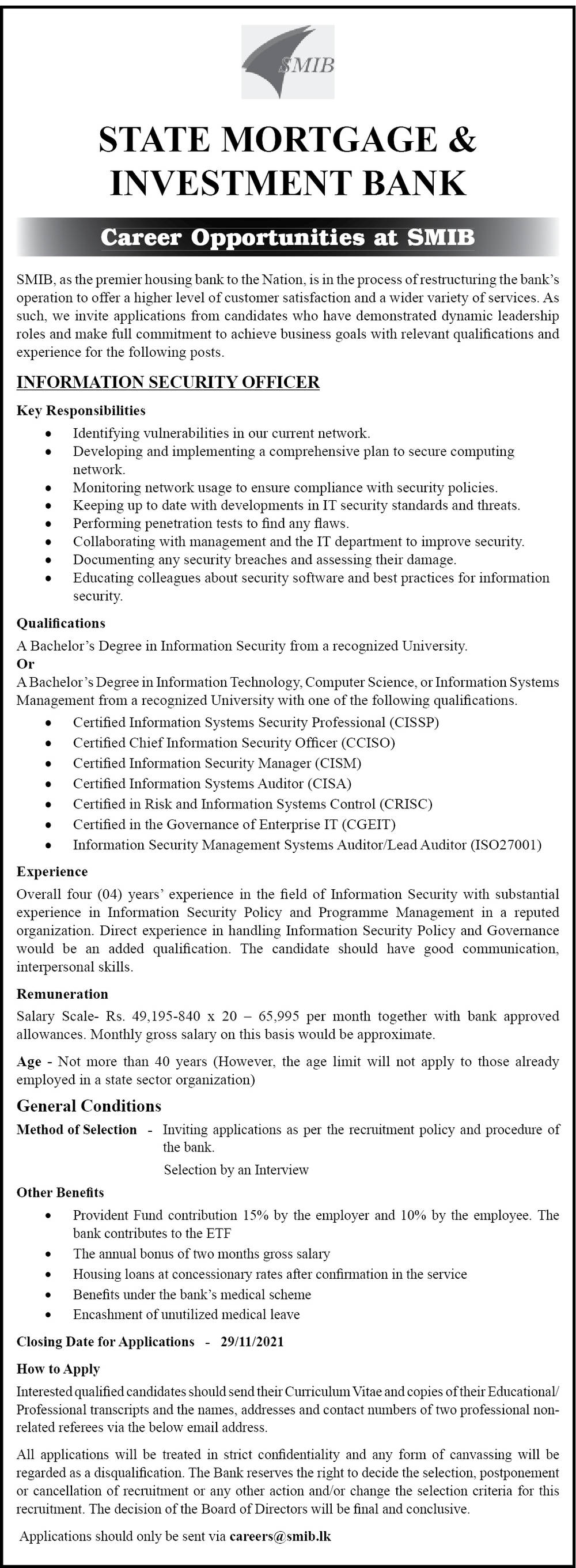 Information Security Officer - State Mortgage & Investment Bank