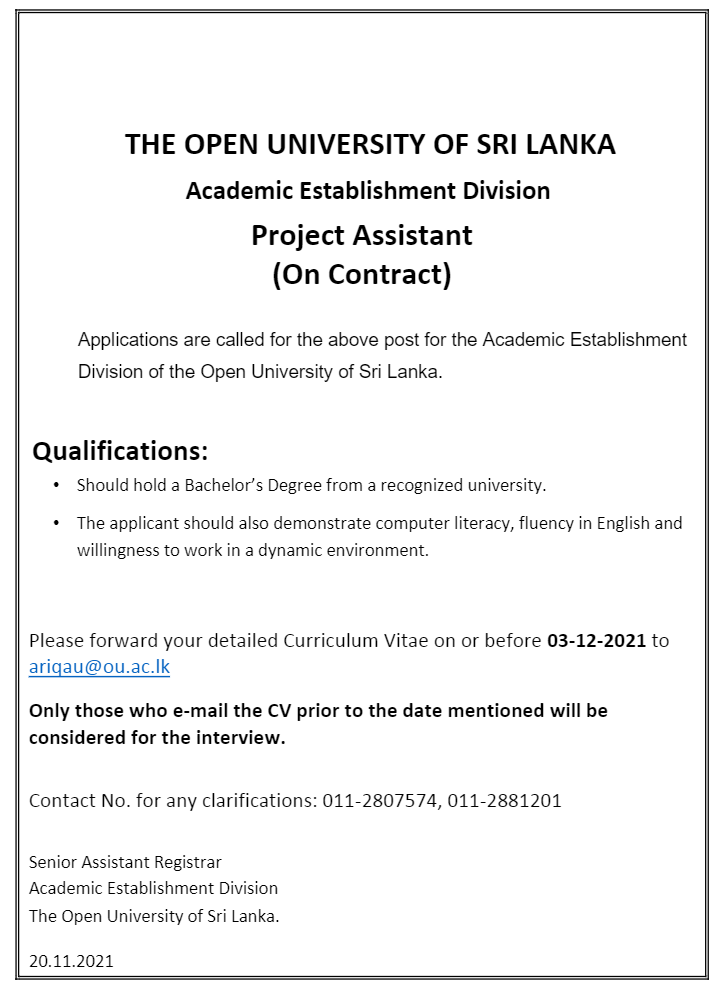 Project Assistant - The Open University of Sri Lanka 