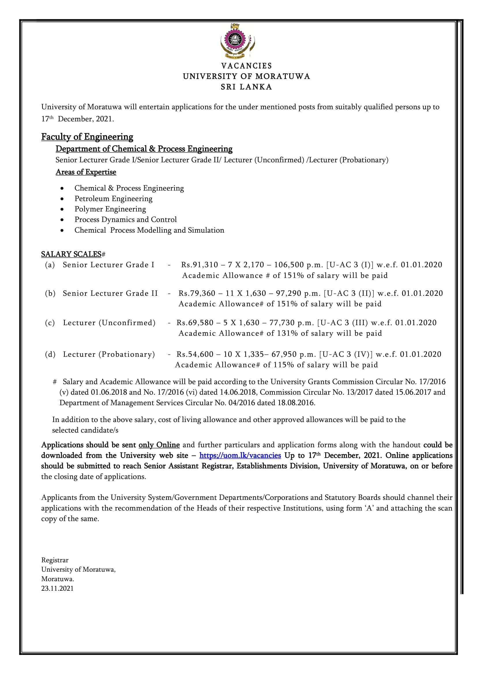 Senior Lecturer, Lecturer - University of Moratuwa