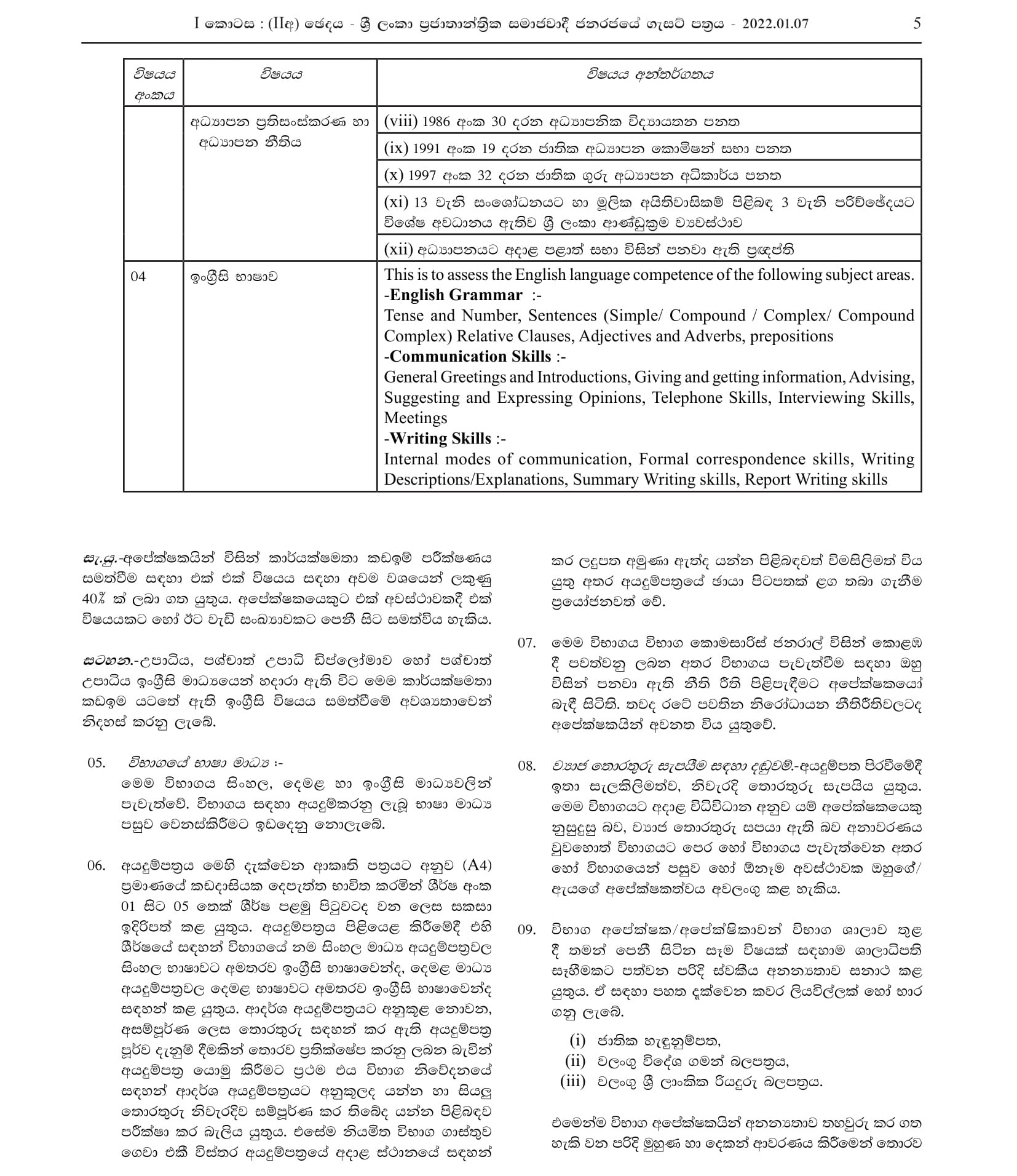 Efficiency Bar Examination for Officers in Grade III of the Sri Lanka Teacher Educatorsâ€™ Service - 2021 (I)