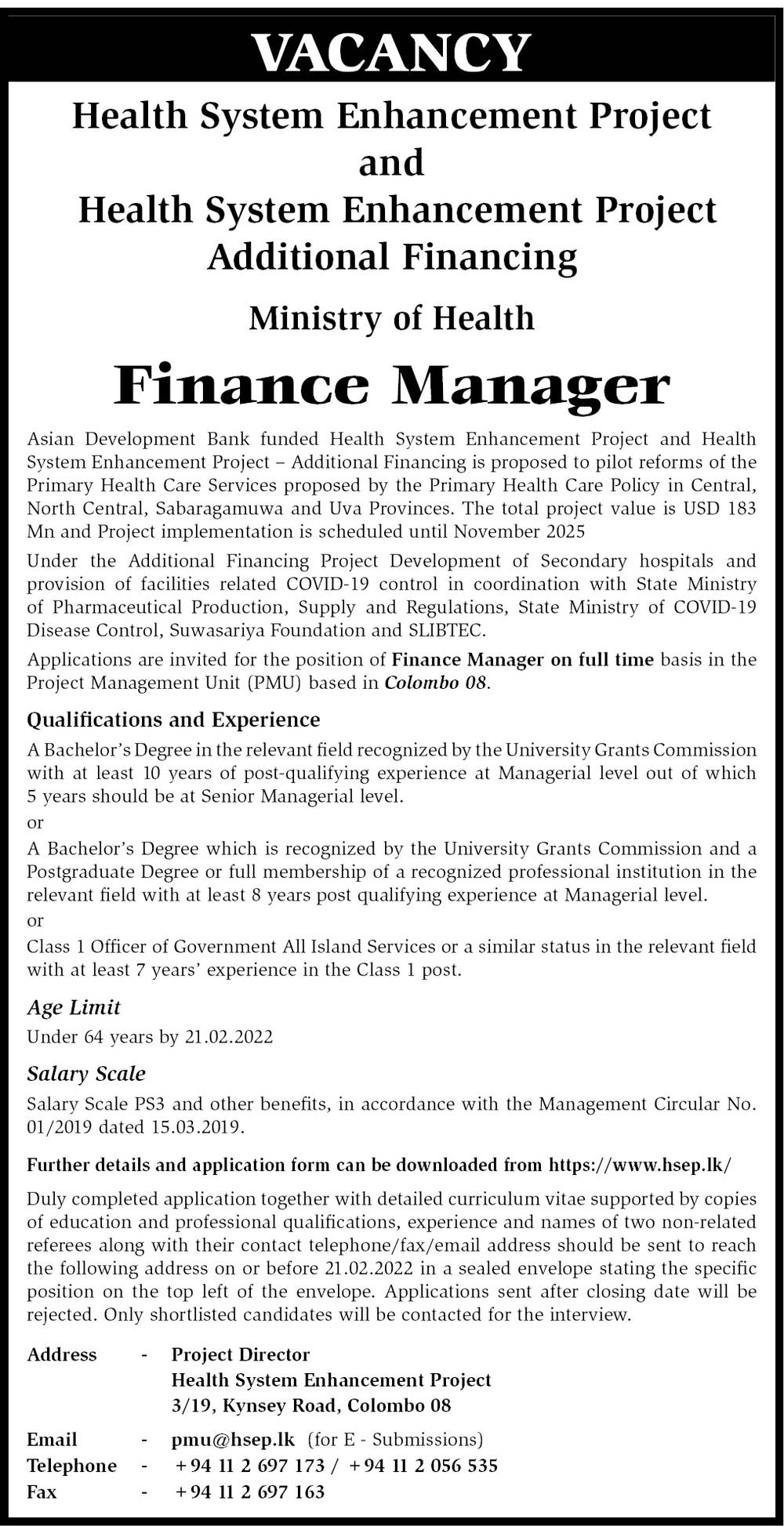 Finance Manager - Ministry of Health