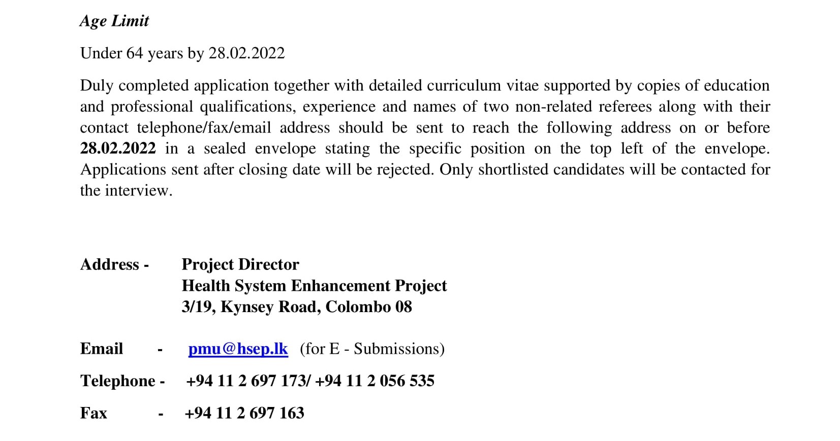 Monitoring & Evaluation Officer, Project Secretary, Project Officer - Ministry of Health - Central Province