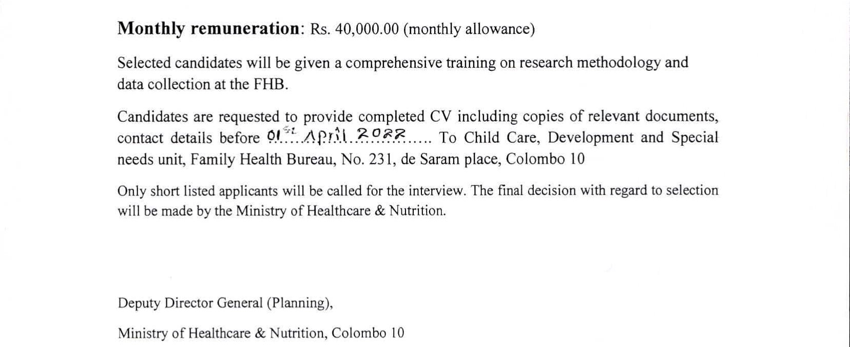 Research Assistant - Ministry of Health