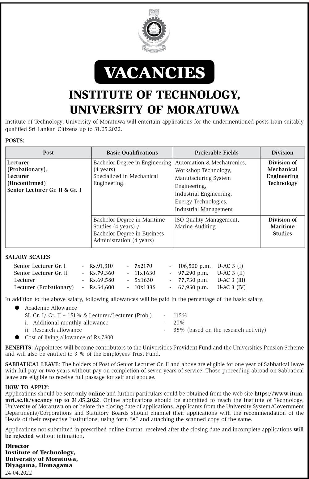 Senior Lecturer, Lecturer - Institute of Technology - University of Moratuwa 