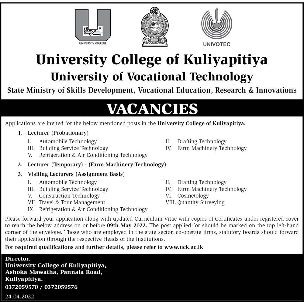 Lecturer, Visiting Lecturer - University College of Kuliyapitiya - University of Vocational Technology