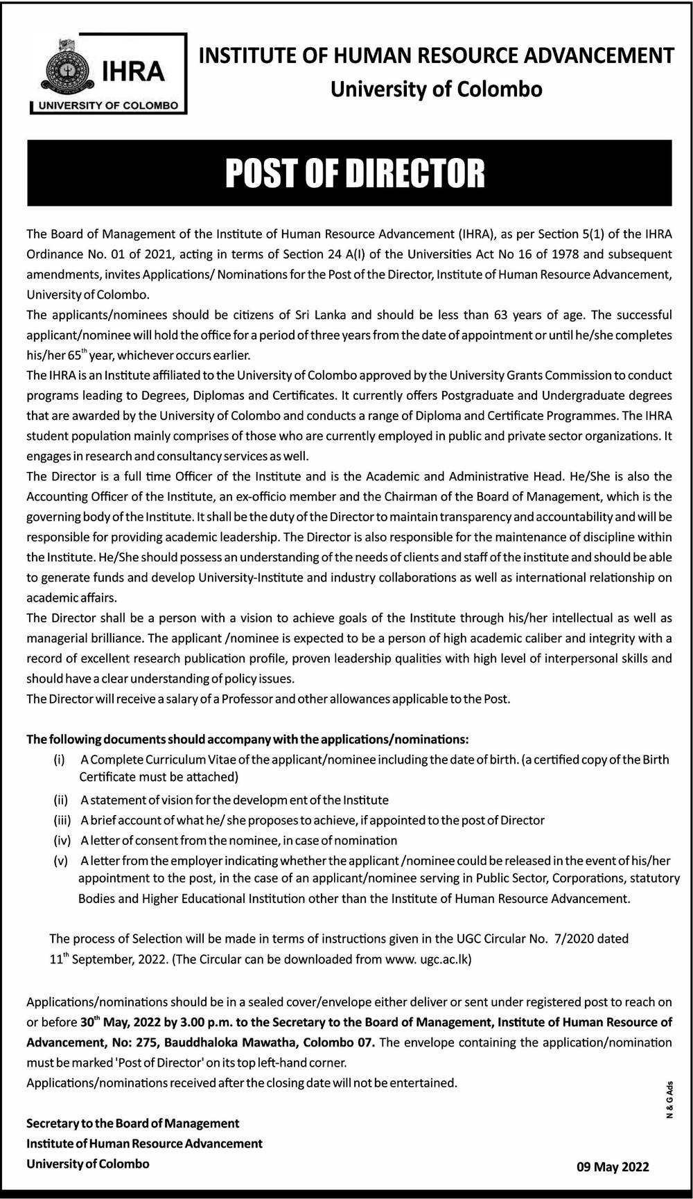 Director - Institute of Human Resource Advancement - University of Colombo