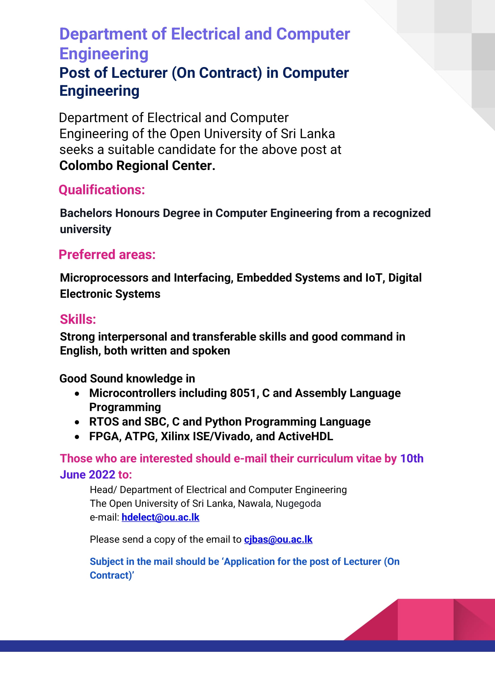 Lecturer - The Open University of Sri Lanka