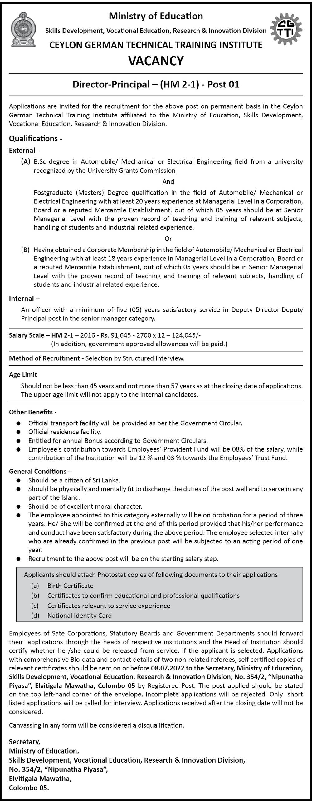 Director (Principal) - Ceylon German Technical Training Institute