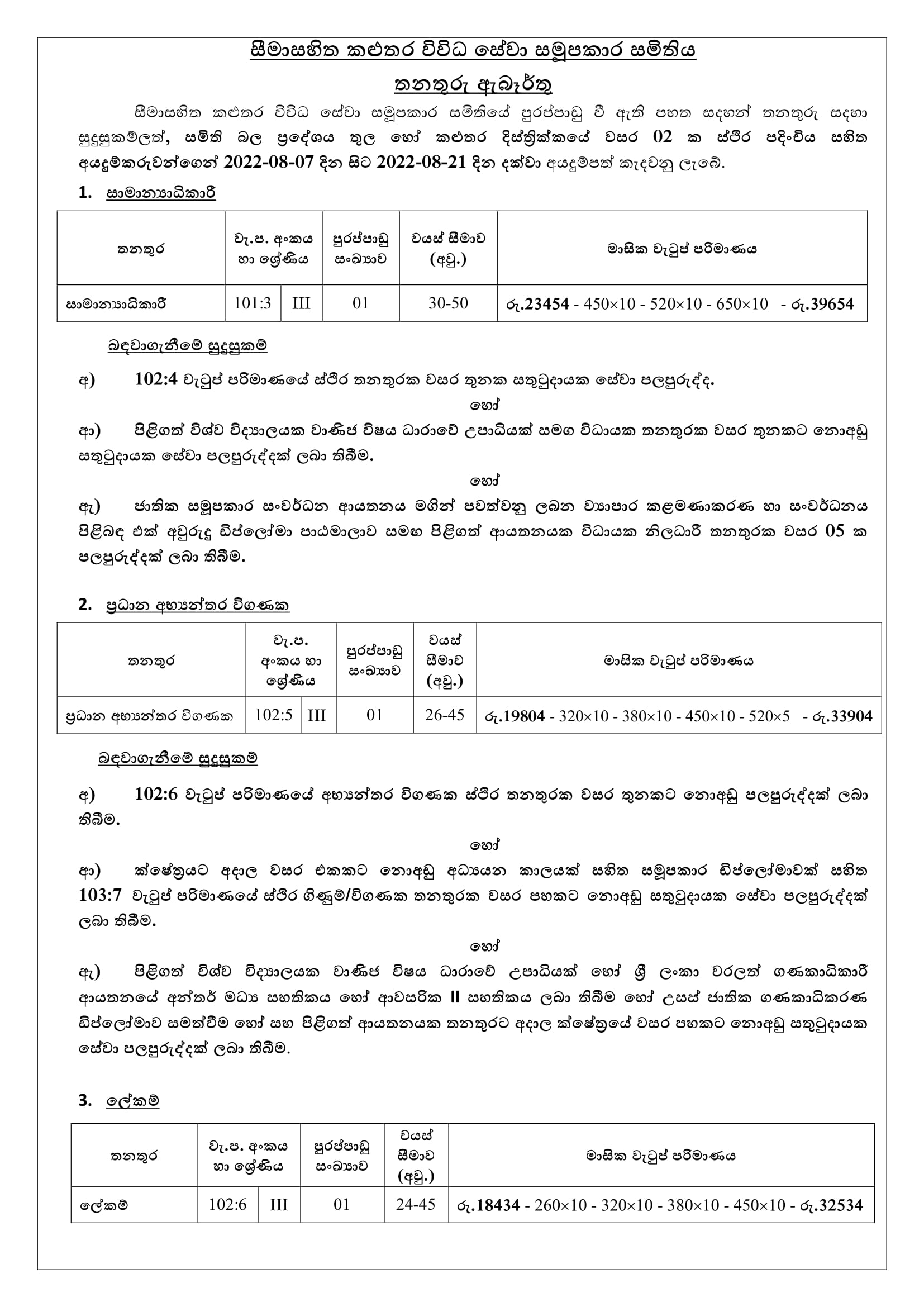 General Manager, Chief Internal Auditor, Secretary, Audit Assistant - Kalutara Multi Purpose Cooperative Society Ltd