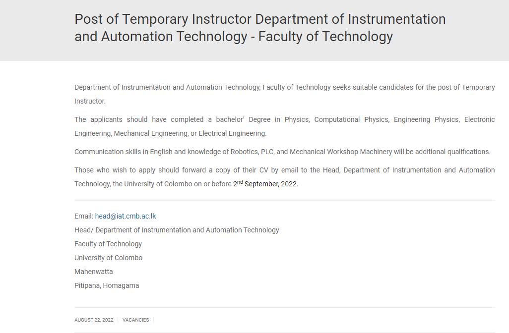 Instructor - University of Colombo