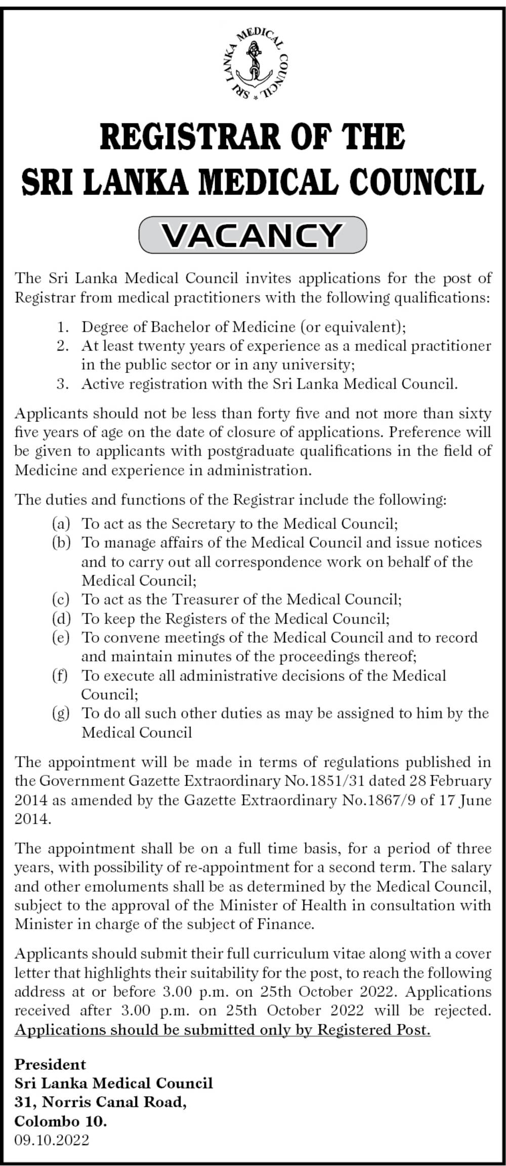 Registrar - Sri Lanka Medical Council