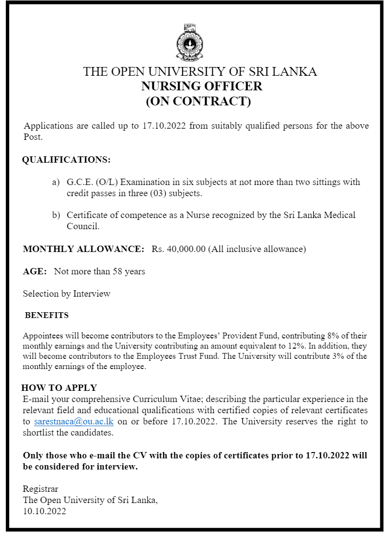 Nursing Officer - The Open University of Sri Lanka