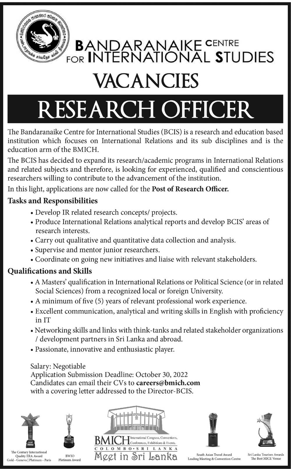 Research Officer - Bandaranaike Centre for International Studies (BCIS)