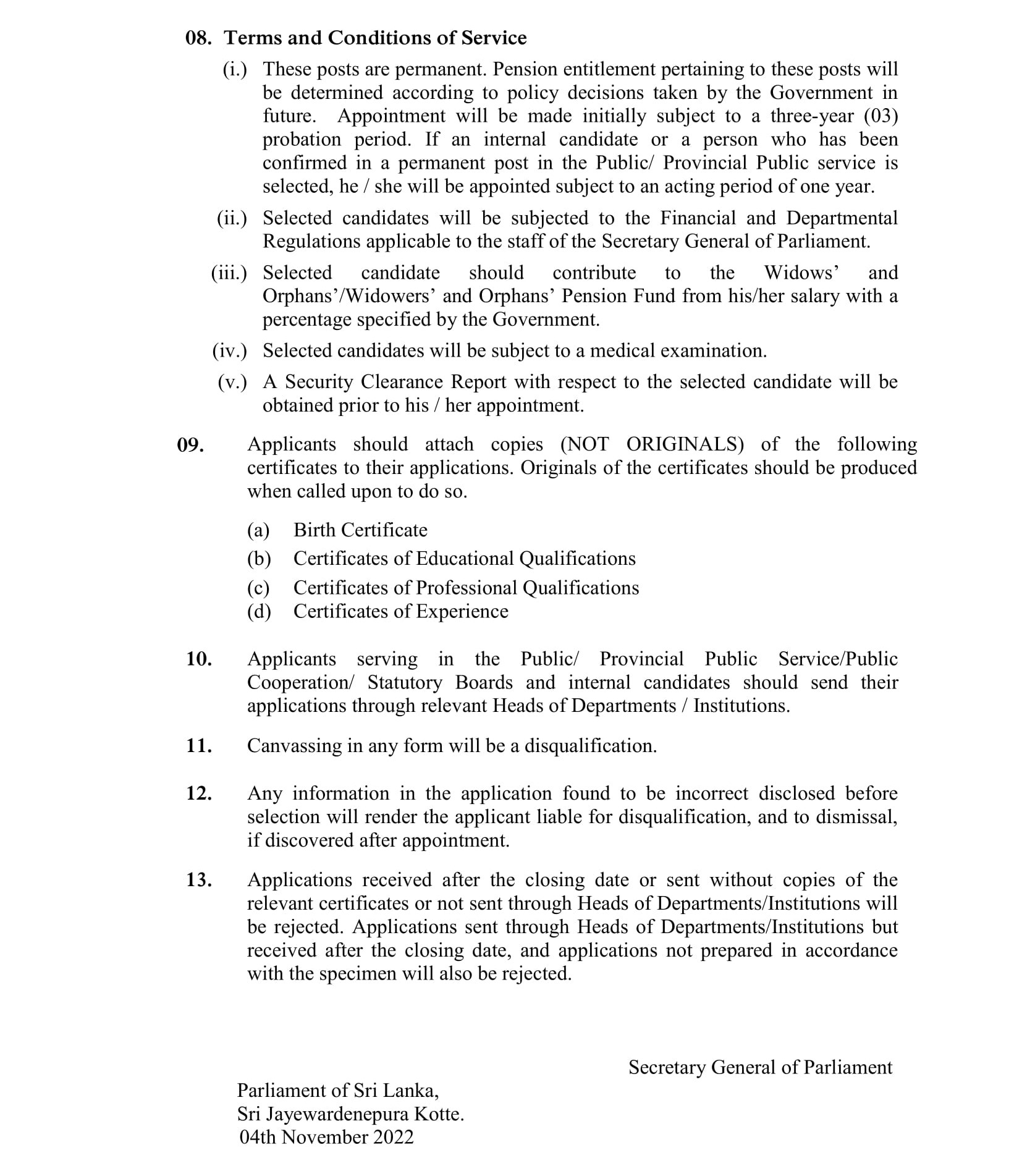 Database Administrator, Store Keeper, Electrician, Mason, Skilled Labourer (Civil, Electrical), Utility Receiving Assistant - Parliament of Sri Lanka