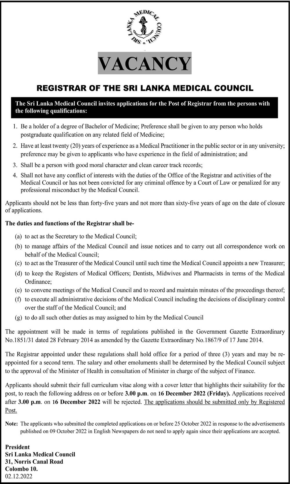 Registrar - Sri Lanka Medical Council